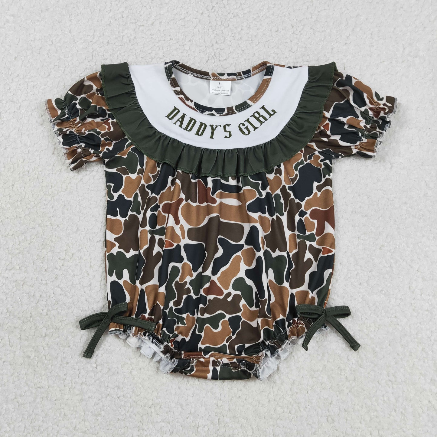 RTS NO MOQ SR3916 Daddy's Girls Dark Brown Camo Ruffle Rompers Embroidery for Girls