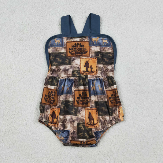 RTS NO MOQ SR3925 Baby Boys Camouflage Checked Strap Rompers Deer Hunting Outfit