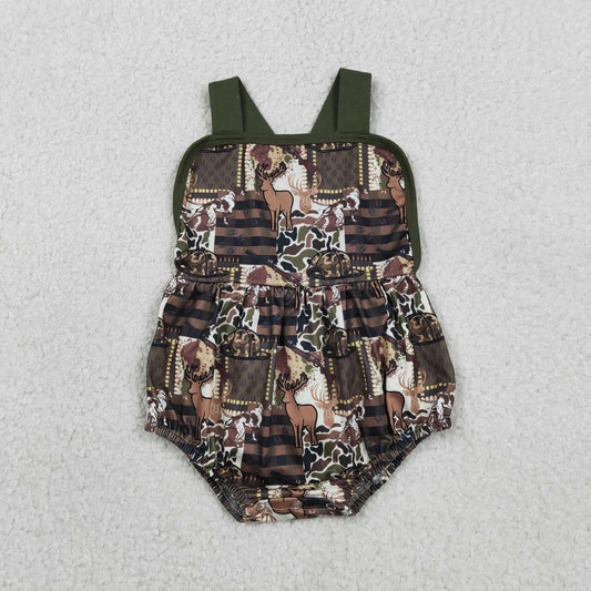 RTS NO MOQ SR3927 Baby Boys Camouflage Hunting Rompers with Strap Southern Deer Hat Set Baby Boys Outfit
