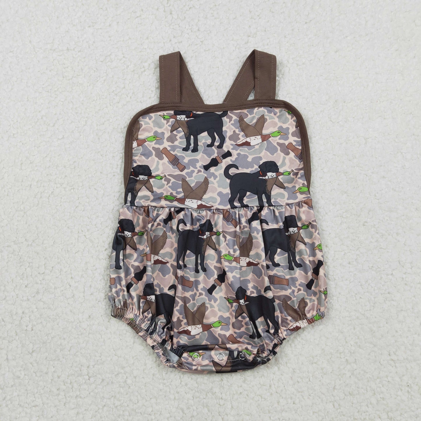 RTS NO MOQ SR3928 Baby Boys Camouflage Hunting Rompers with Strap Dog Ducks Design Baby Boys Outfit Baby Clothes Rompers