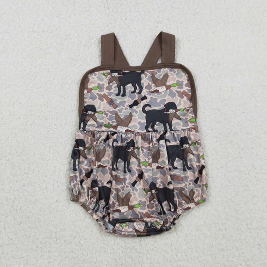 RTS NO MOQ SR3928 Baby Boys Camouflage Hunting Rompers with Strap Dog Ducks Design Baby Boys Outfit Baby Clothes Rompers