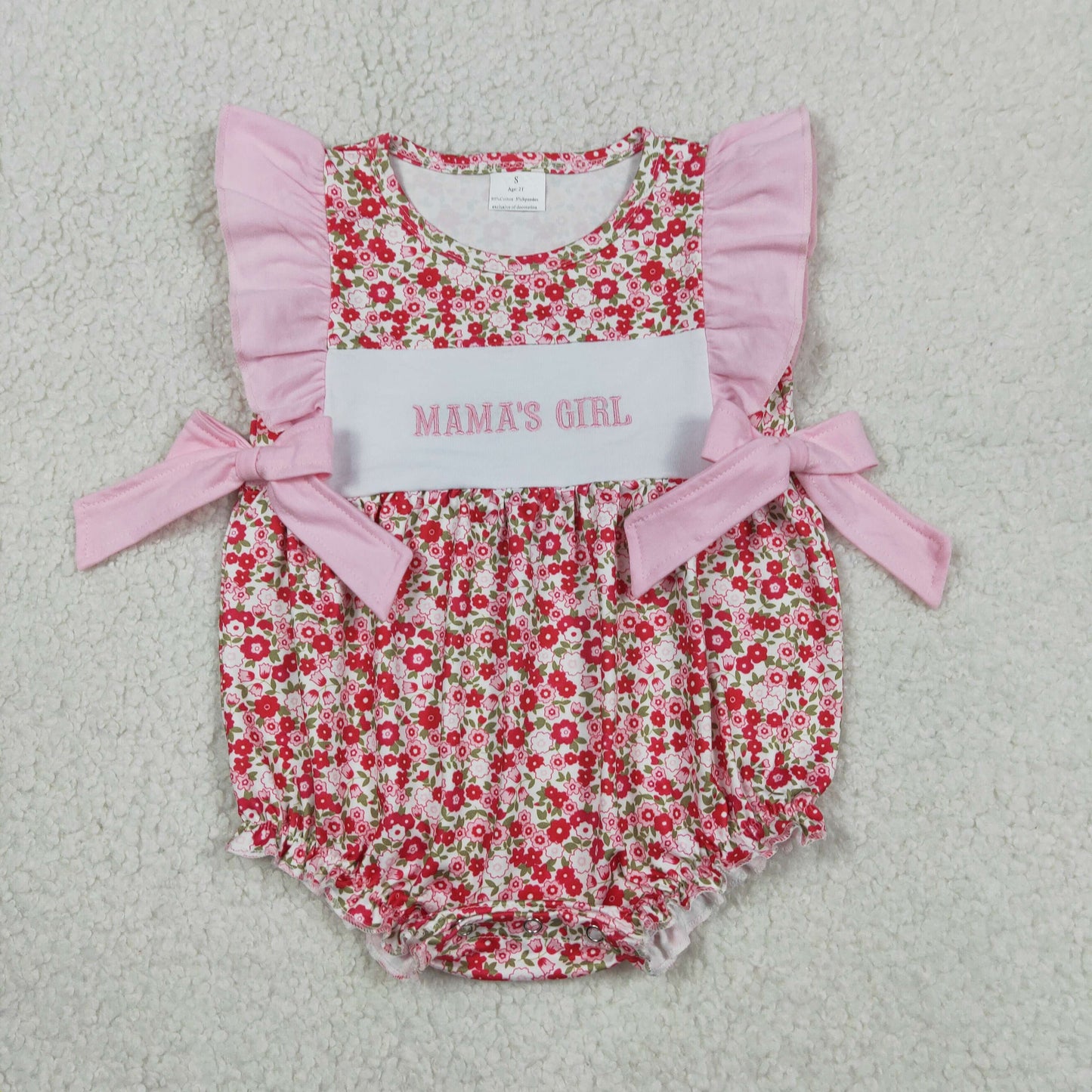 RTS NO MOQ Sibling Baby Girls  Embroidered Mama's Girls & Daddy's Girls  Flutter Sleeves Flowers Bows Ruffle Rompers