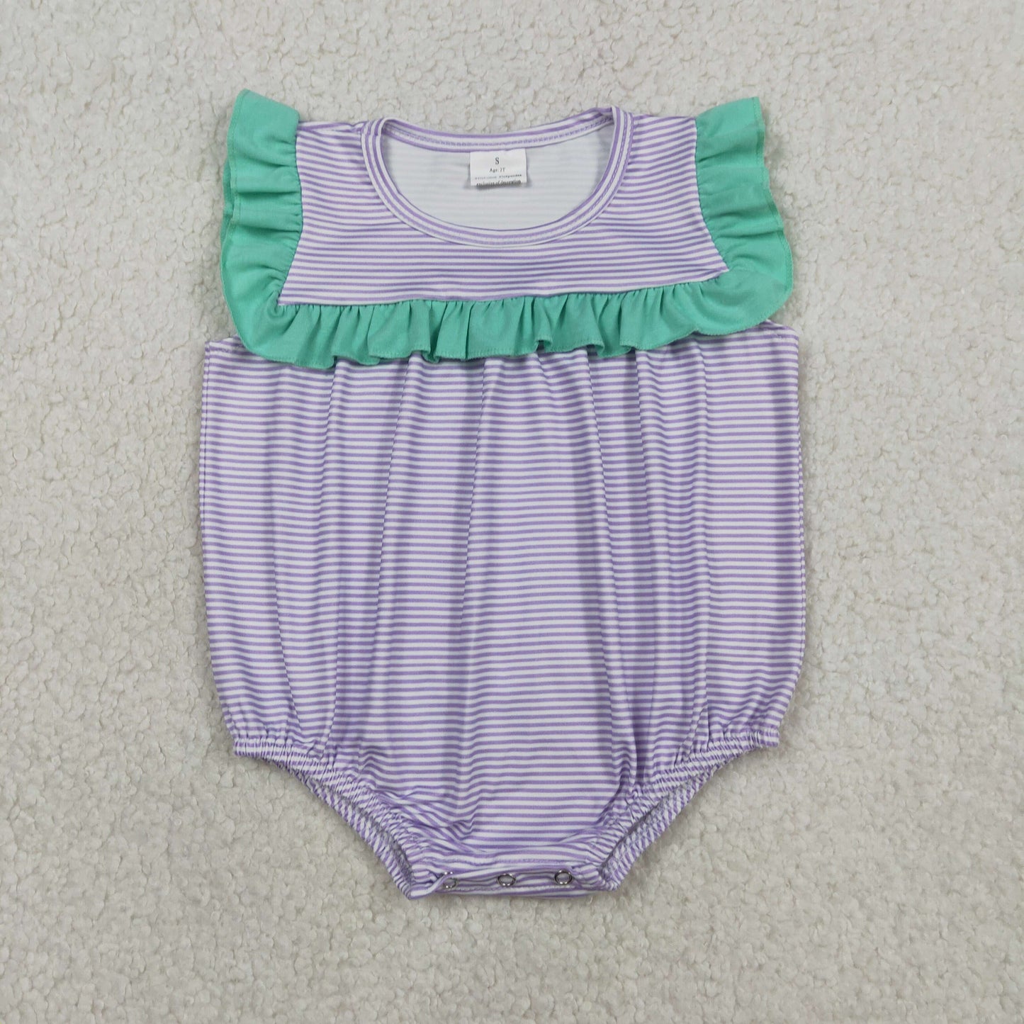 RTS NO MOQ SR3942 Baby Girls Sleeveless Ruffle Rompers Purple Stripe
