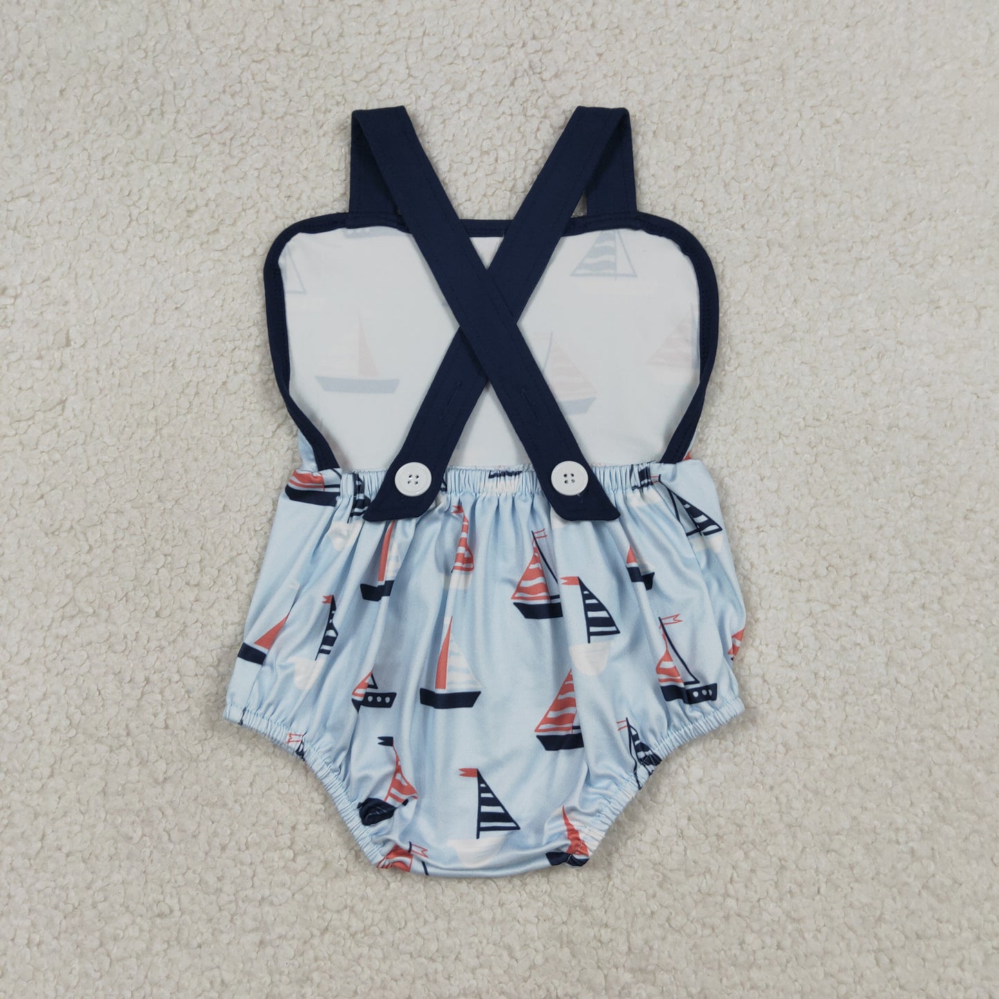 RTS NO MOQ Sibling Baby Boys Navy Short Sleeve Shirt with Boats Pockets And Shorts Clothing Set Rompers Outfit