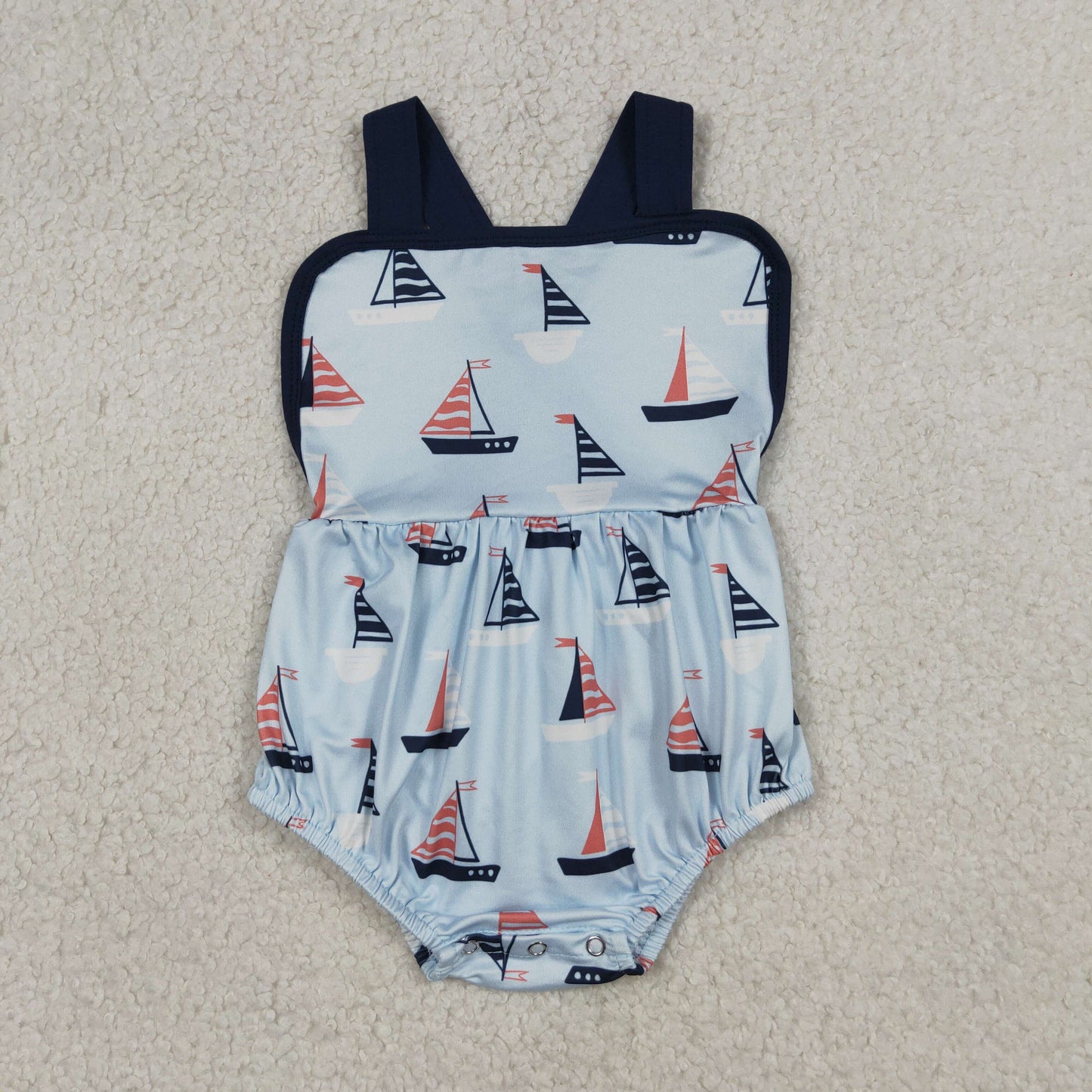 RTS NO MOQ Sibling Baby Boys Navy Short Sleeve Shirt with Boats Pockets And Shorts Clothing Set Rompers Outfit