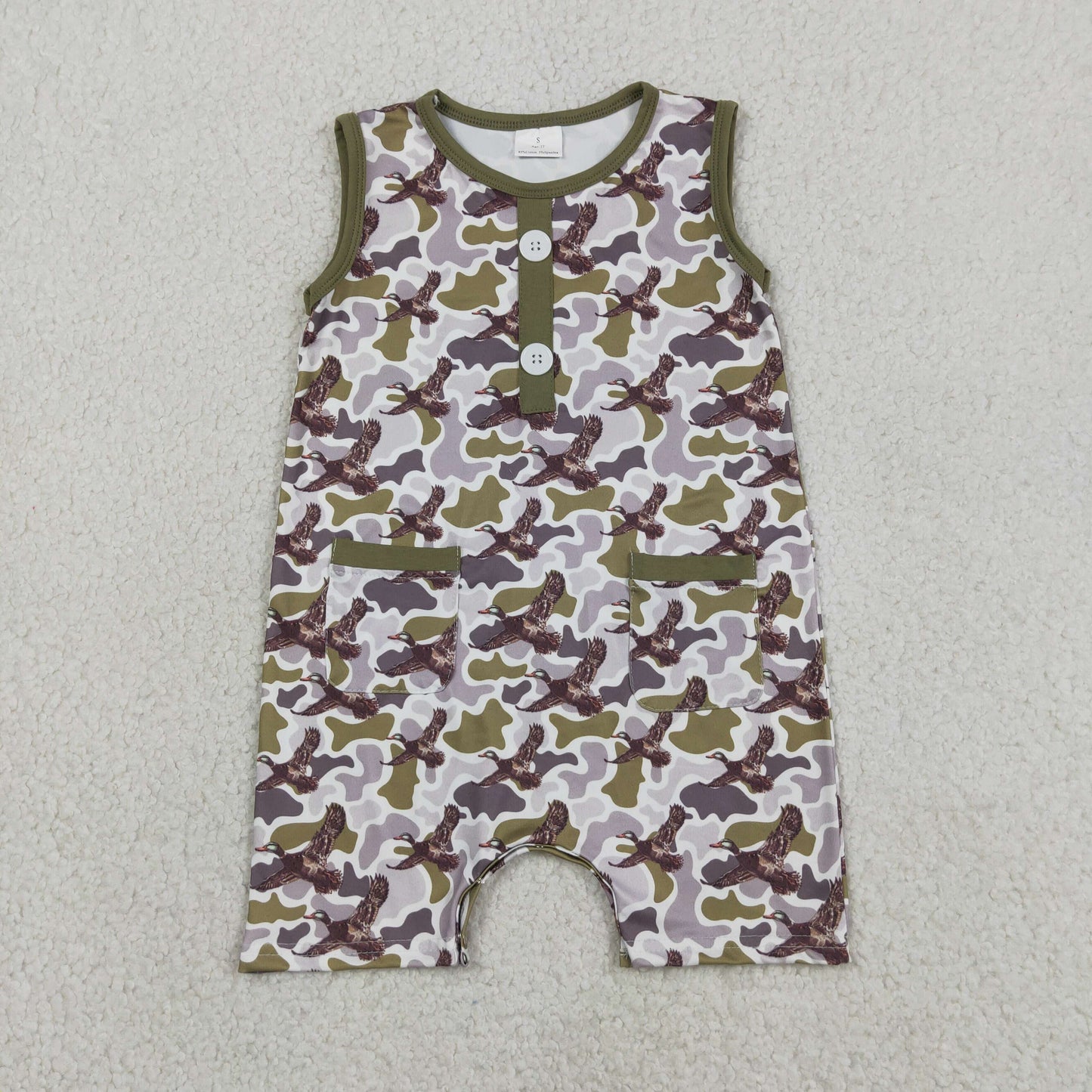 RTS NO MOQ milk silk SR3946 Baby Boys Southern Camo Ducks Pocket Rompers