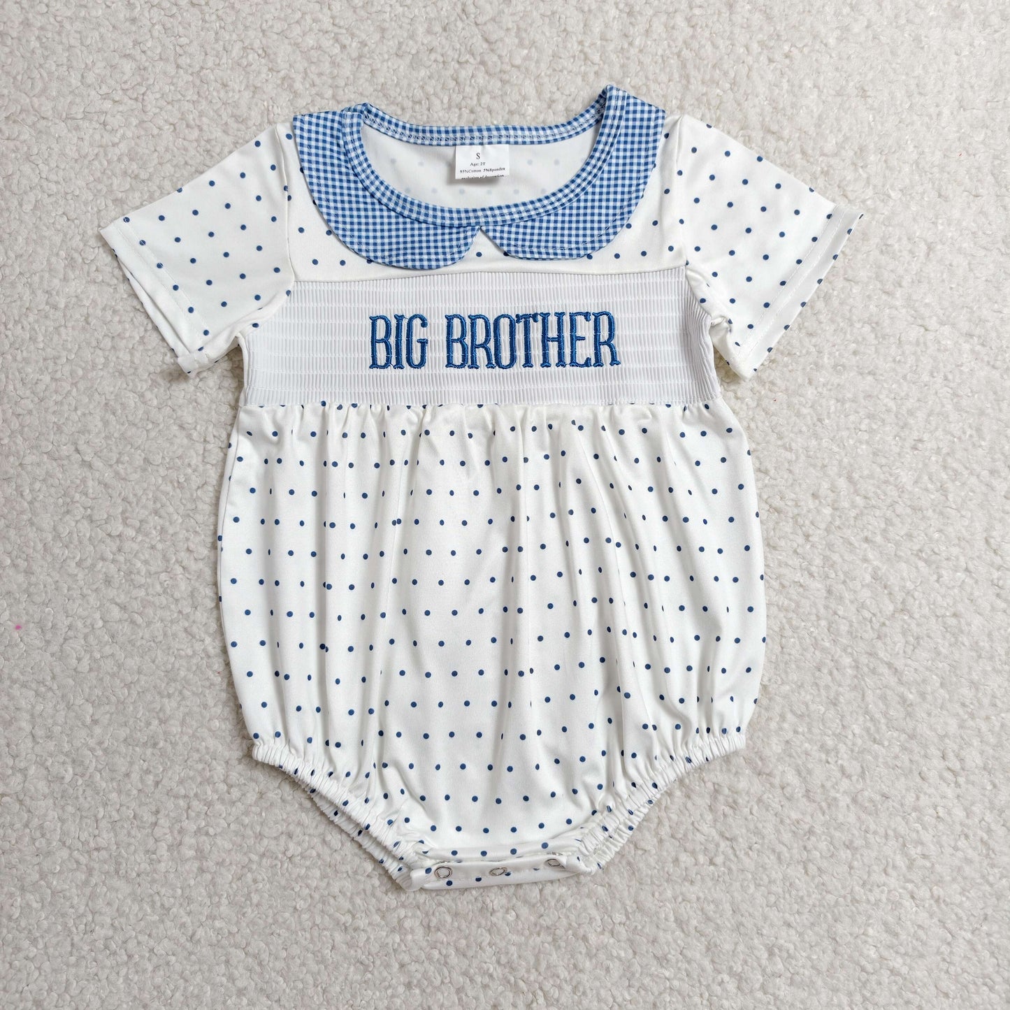 RTS NO MOQ Sibling milk silk Baby Boys And Girls Polka Dots Smocked Short Sleeve Rompers
