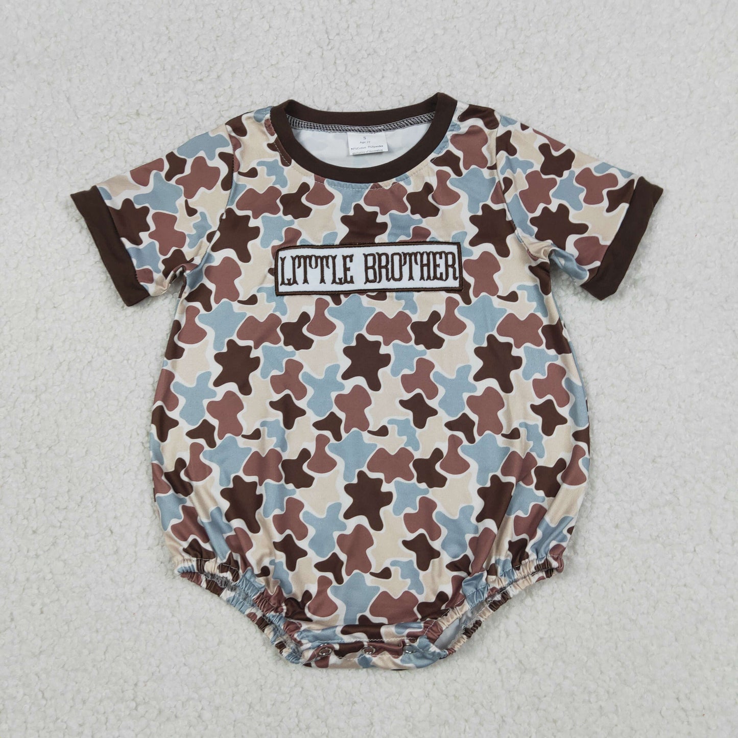 RTS NO MOQ SR3986 Camo Embroidery Little Brother Baby Boys Rompers Short Sleeve Cute Baby Outfit