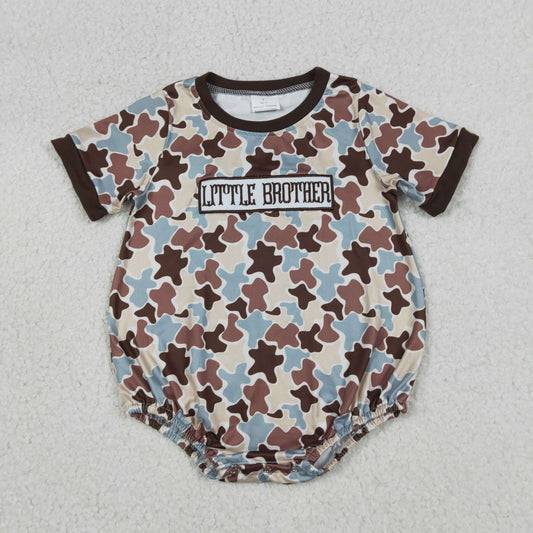 RTS NO MOQ SR3986 Camo Embroidery Little Brother Baby Boys Rompers Short Sleeve Cute Baby Outfit