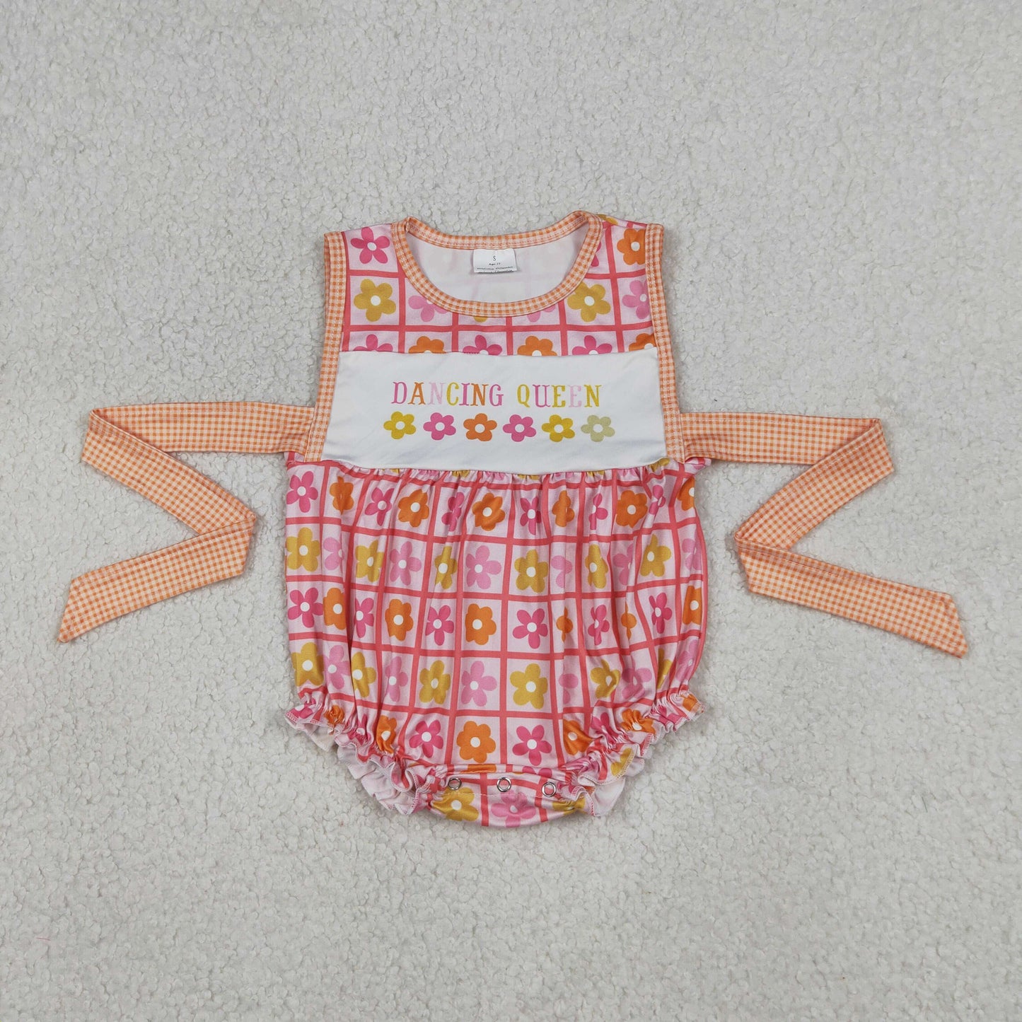 RTS NO MOQ SR4018 Baby Girls Checked Rompers with Ruffle Belt Dancing Queen Print Floral Design Baby Girl's Outfit Rompers for Infants