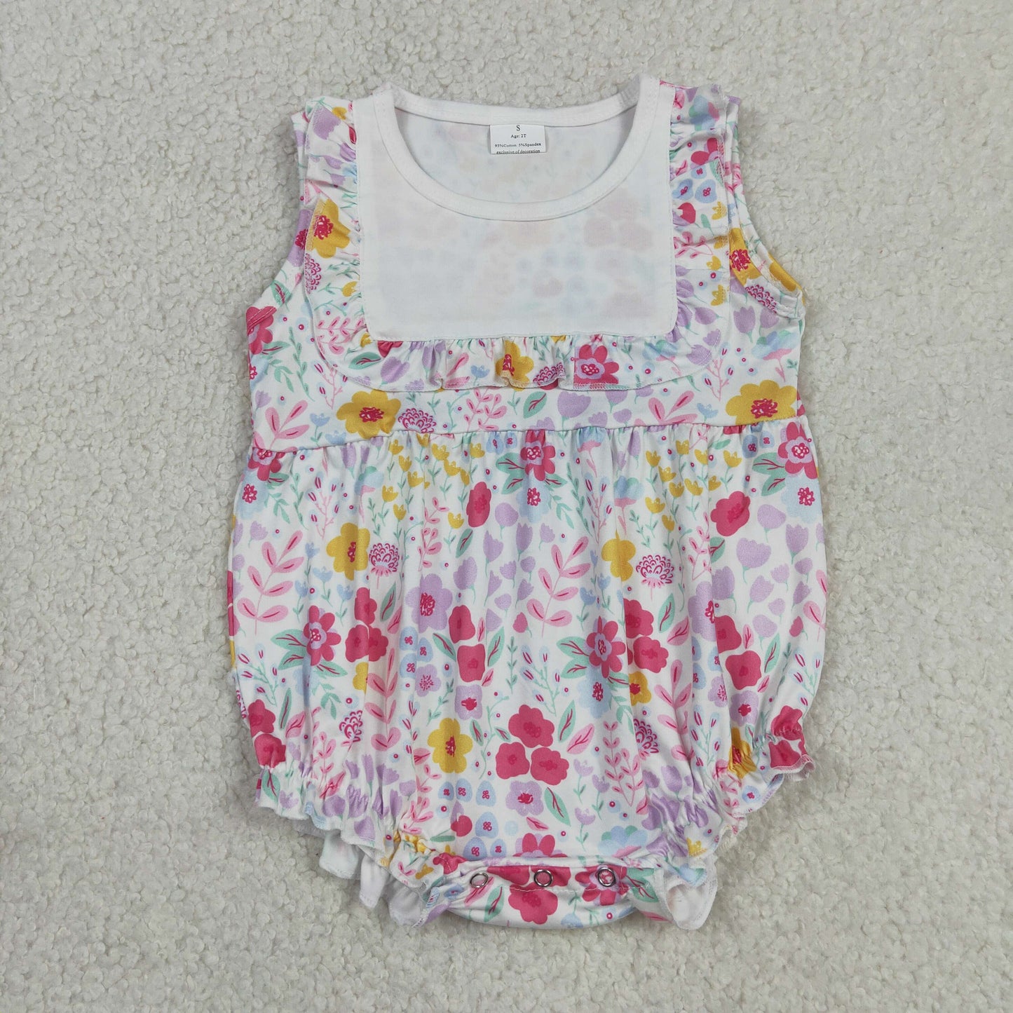 RTS NO MOQ milk silk SR4021 Baby Girls Sleeveless Ruffle Colorful Flowers Casual Rompers