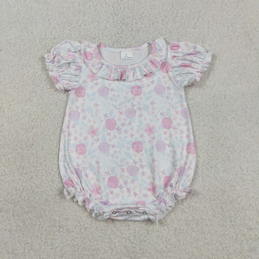 RTS NO MOQ SR4023  Baby Girls Colorful Flowers Rompers Short Ruffle Sleeve Cute Baby Girl Outfit Infant Clothing
