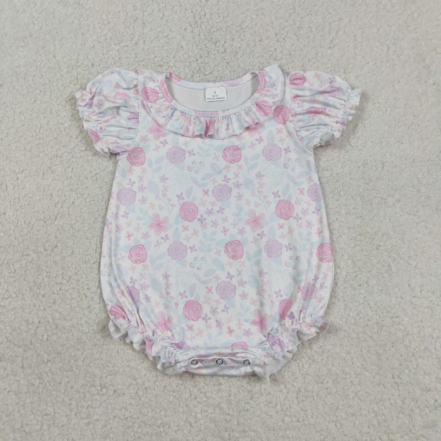 RTS NO MOQ Sibling Baby Girls Short Sleeve Ruffle Dress Pink Lavender Flowers Rompers for Little Girls
