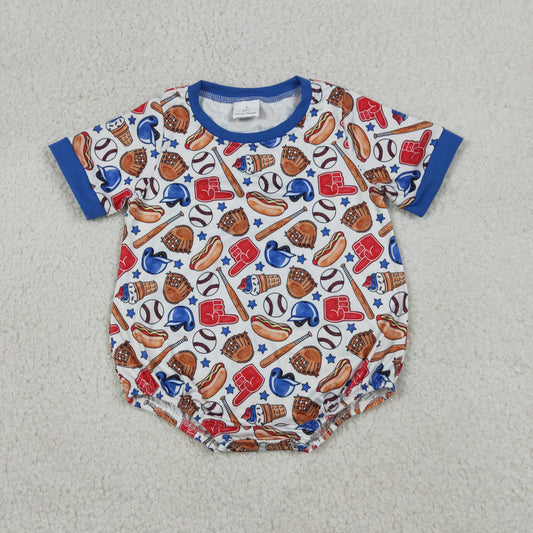 RTS NO MOQ SR4030 Baby Boys Short Sleeve Baseball Team Rompers Stars Print Outfit for Infants