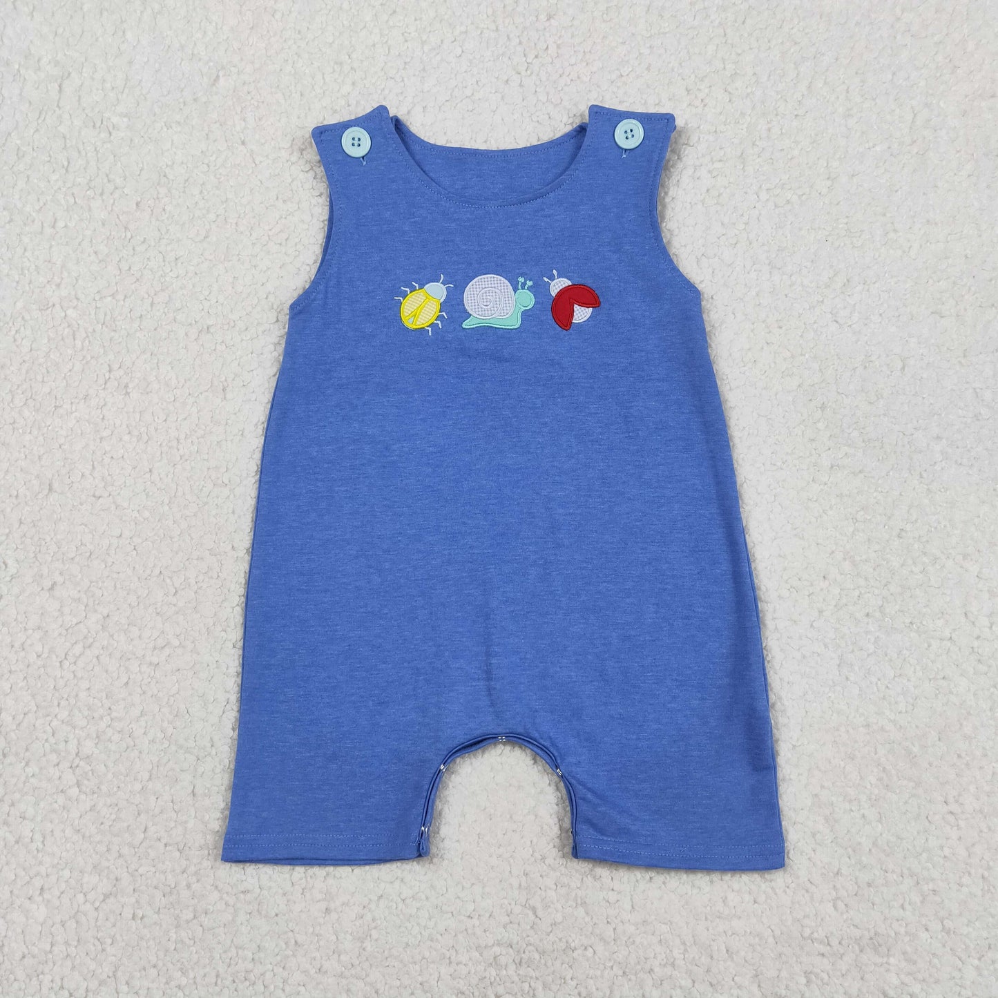 RTS NO MOQ Sibling Baby Boys Summer Embroidery Ladybirds Snails Short Sleeve Top Sleeveless Rompers
