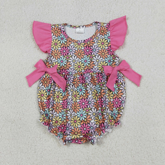 RTS NO MOQ SR4049 Baby Girls Colorful Flowers Flutter Sleeves Ruffle Rompers Infant Girls Clothing Summer Outfit