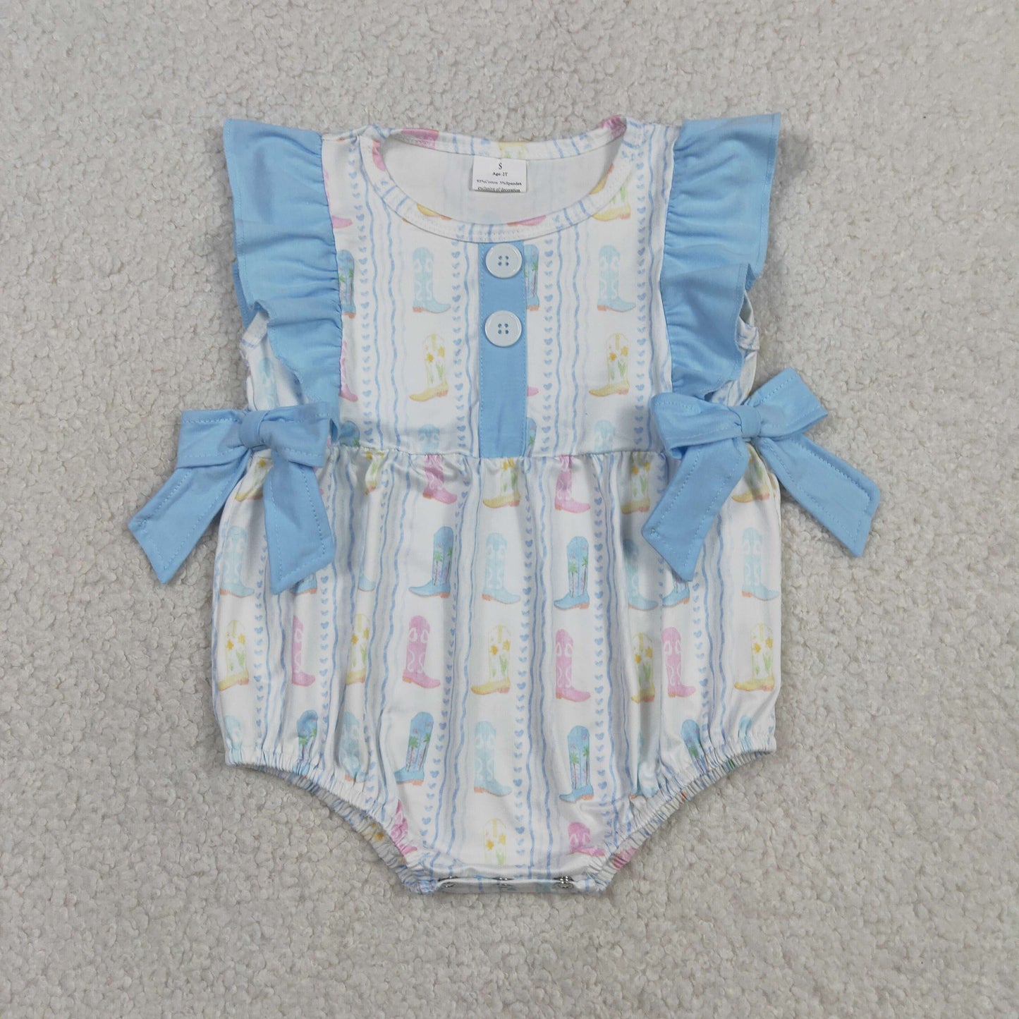 RTS NO MOQ SR4088 Baby Girls Cute Western Colorful Boots Stripe Button Ruffle Rompers