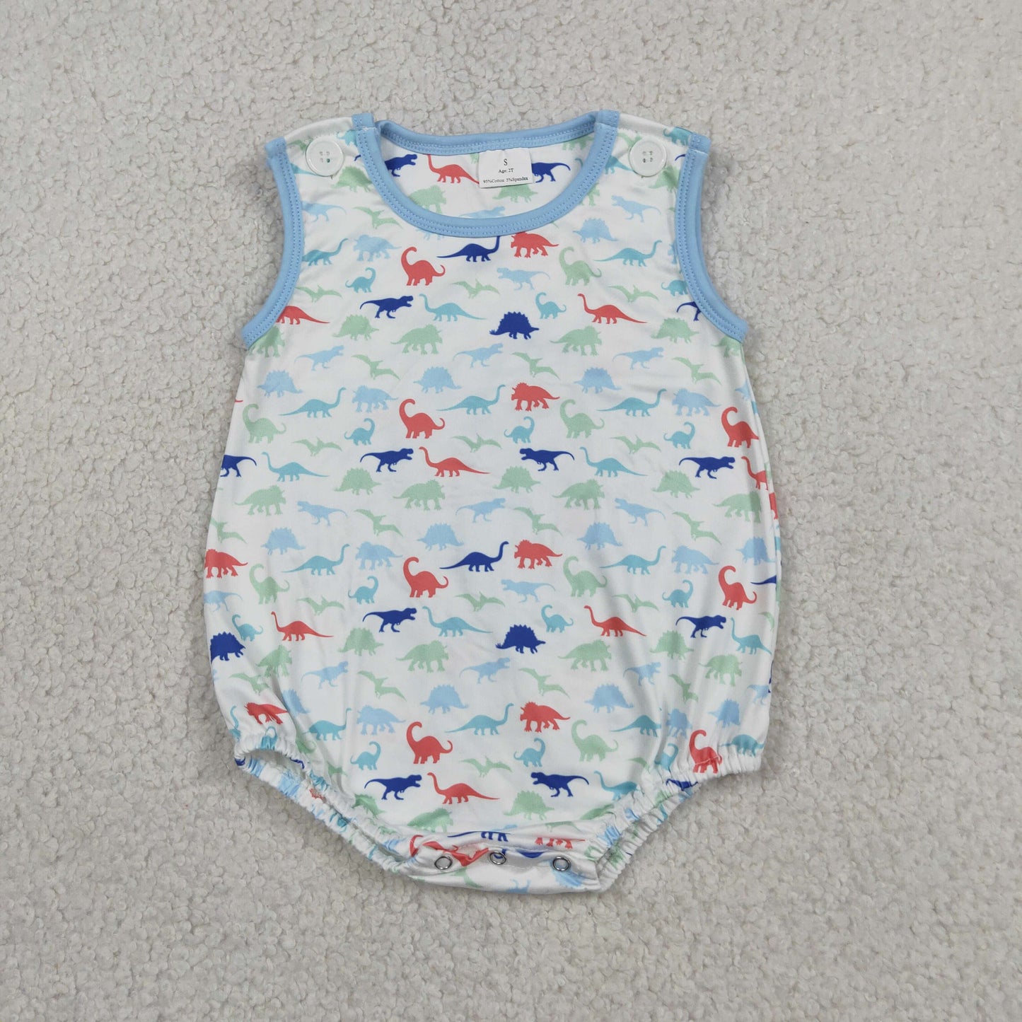 RTS NO MOQ milk silk SR4096 Baby Boys Cute Sleeveless Plaid Dinosaur Casual Rompers