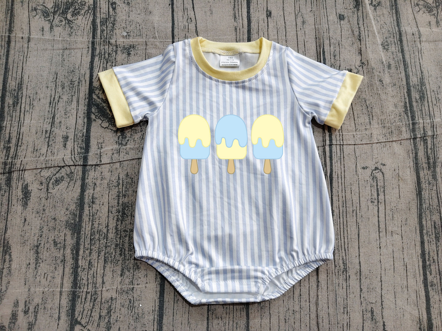 (Sample) No moq SR4107 Embroidery Baby Boys Blue Stripe Printed Popsicle Embroidery Summer Rompers