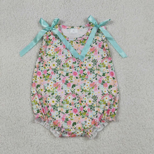 RTS NO MOQ milk silk SR4111 Toddler Girls Floral Print Sleeveless Ruffle Rompers