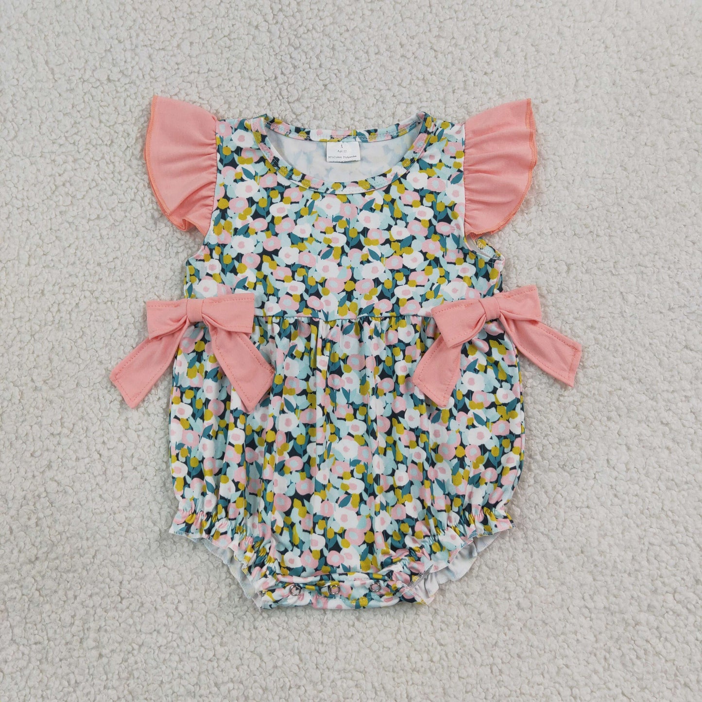 RTS NO MOQ Sibling milk silk Baby Girls Colorful Floral Flutter Sleeve Ruffle Romper