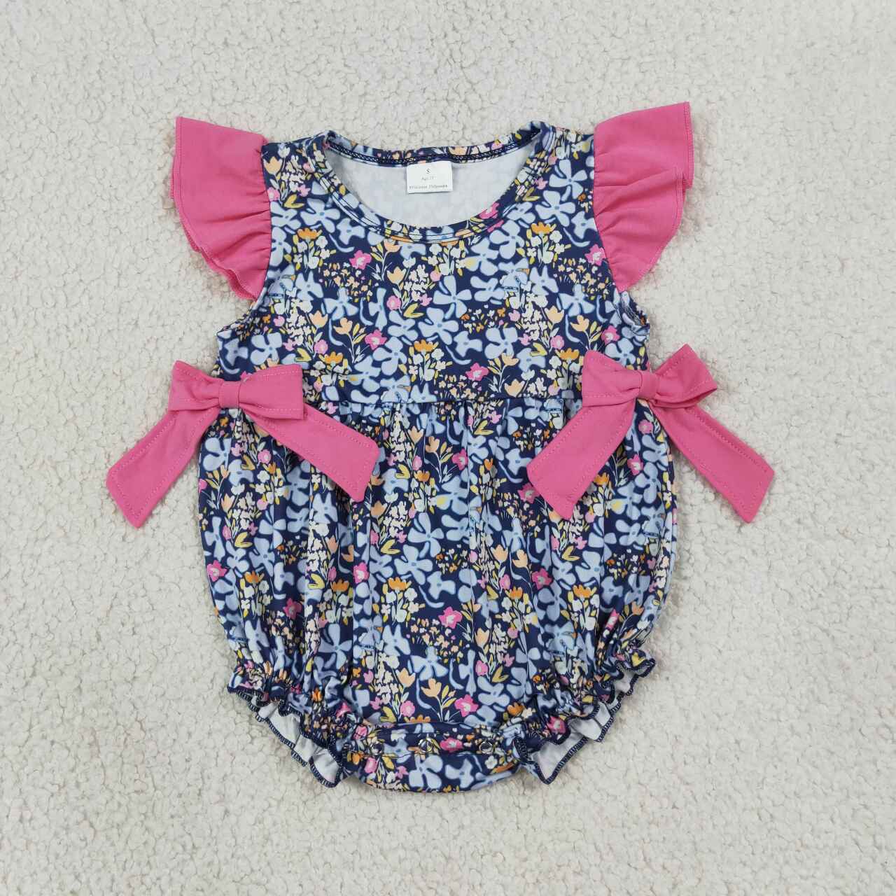 NEW RTS NO MOQ milk silk SR4126 Baby Girls Colorful Flower Print Flutter Sleeve Ruffle Rompers