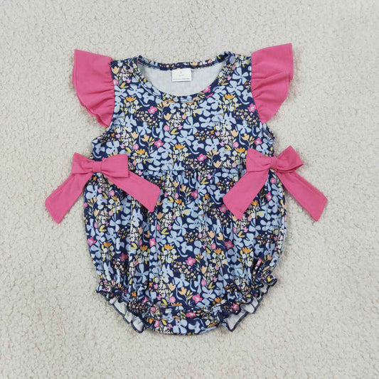 NEW RTS NO MOQ milk silk SR4126 Baby Girls Colorful Flower Print Flutter Sleeve Ruffle Rompers