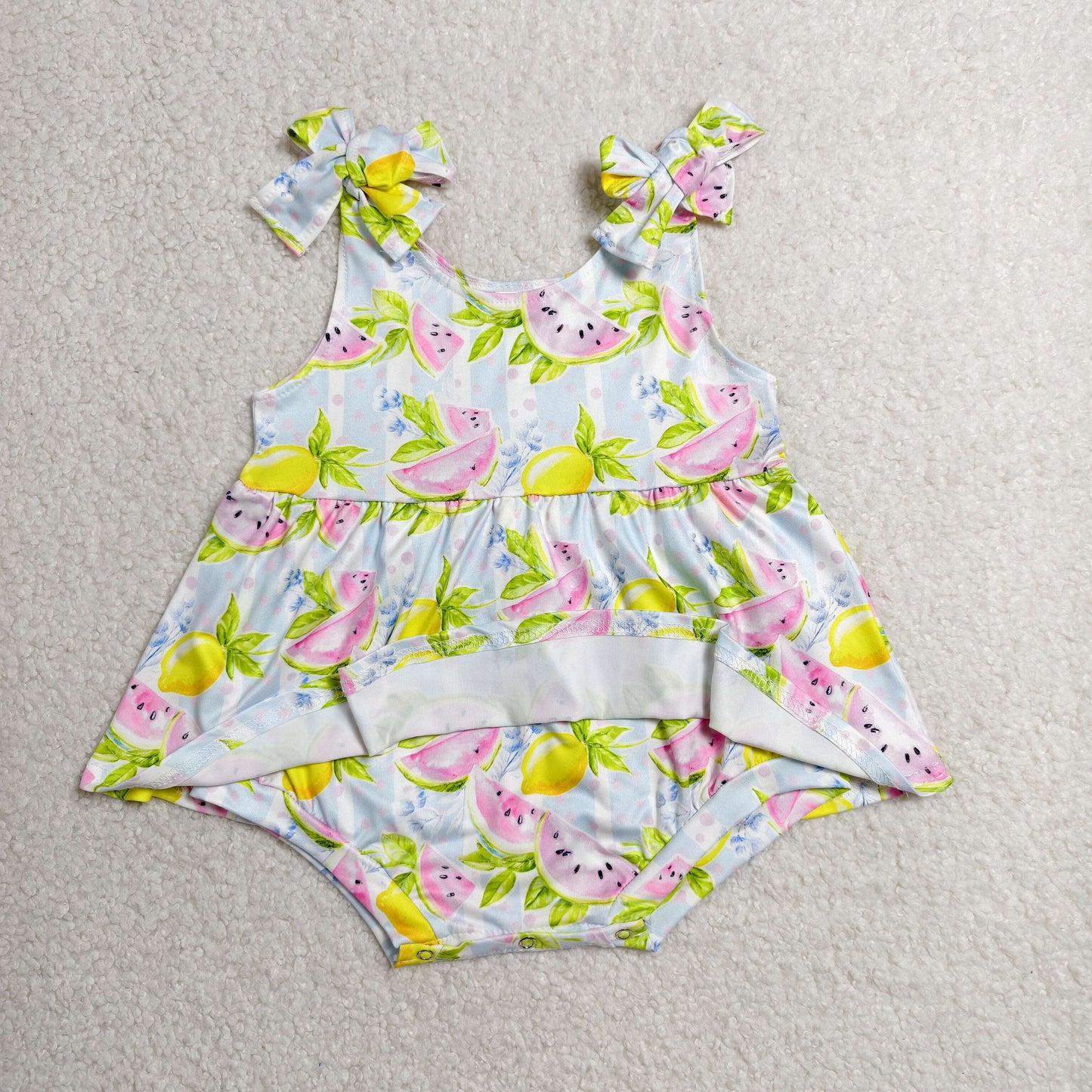 RTS NO MOQ milk silk SR4135 Baby Girls Summer Cute Watermelon Lemons Strap Bow Rompers
