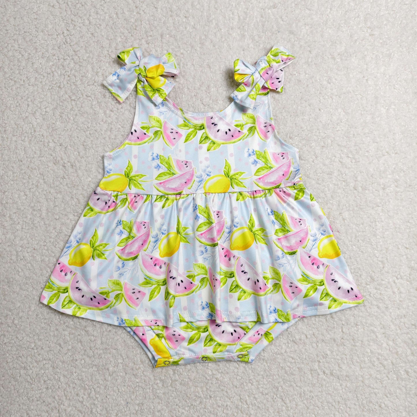 RTS NO MOQ milk silk SR4135 Baby Girls Summer Cute Watermelon Lemons Strap Bow Rompers