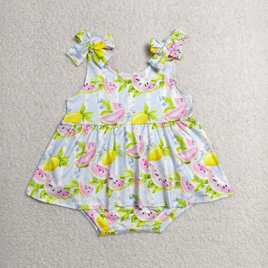 RTS NO MOQ milk silk SR4135 Baby Girls Summer Cute Watermelon Lemons Strap Bow Rompers