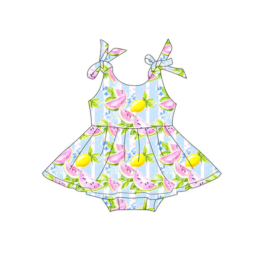 (Pre Order) Baby Girls Strap Watermelon Lemons Tunic Ruffle Rompers