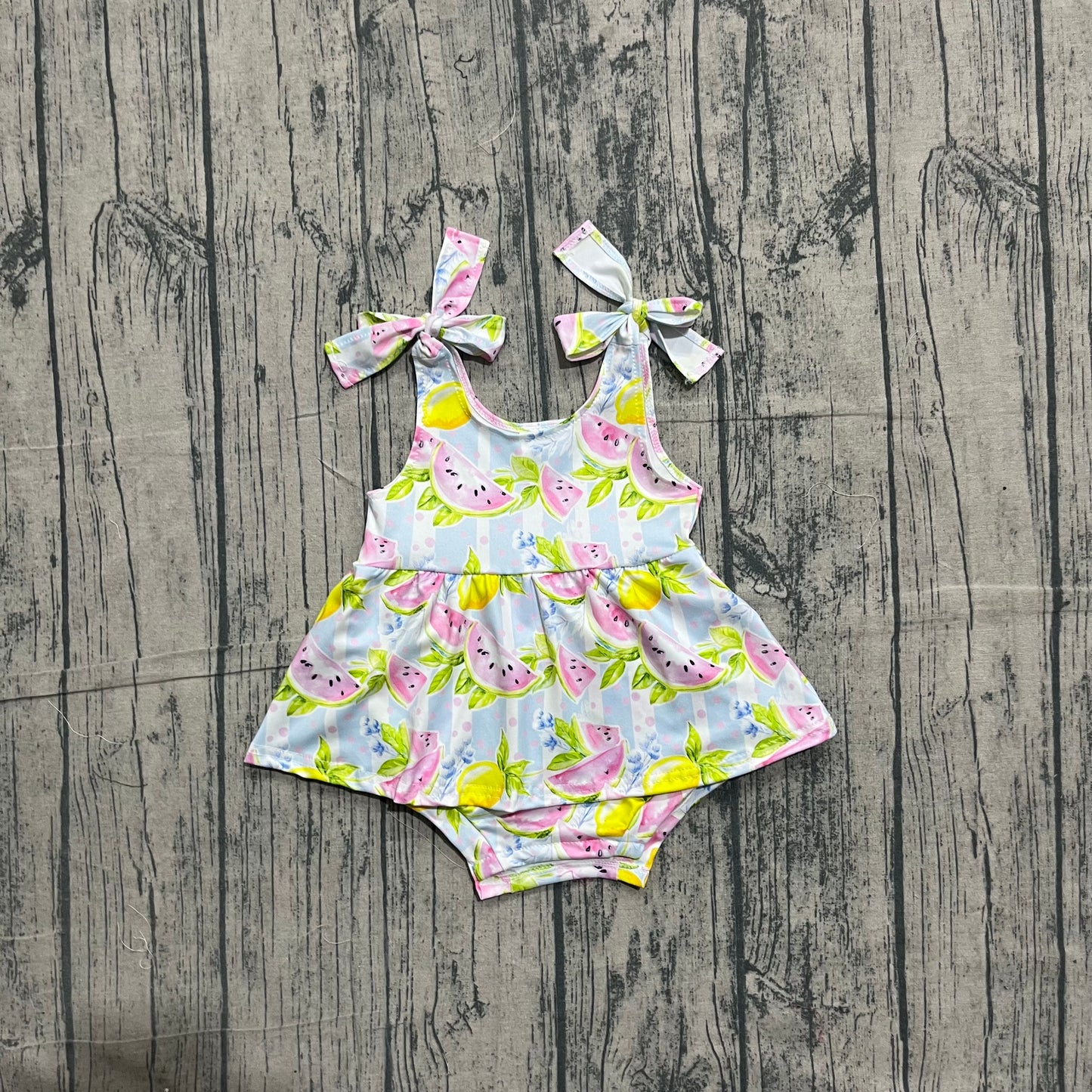 (Sample) No moq milk silk SR4135 Baby Girls Cute Watermelon Lemons Strap Bow Rompers