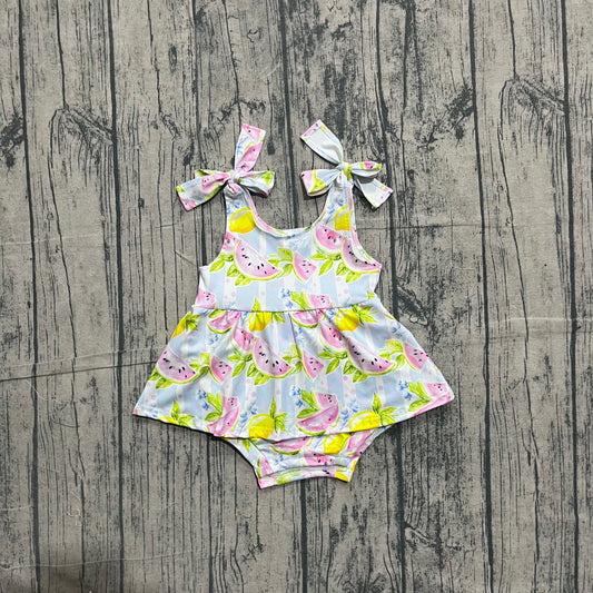 (Sample) No moq milk silk SR4135 Baby Girls Cute Watermelon Lemons Strap Bow Rompers
