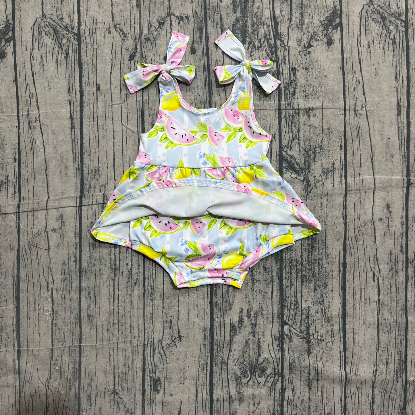 (Sample) No moq milk silk SR4135 Baby Girls Cute Watermelon Lemons Strap Bow Rompers