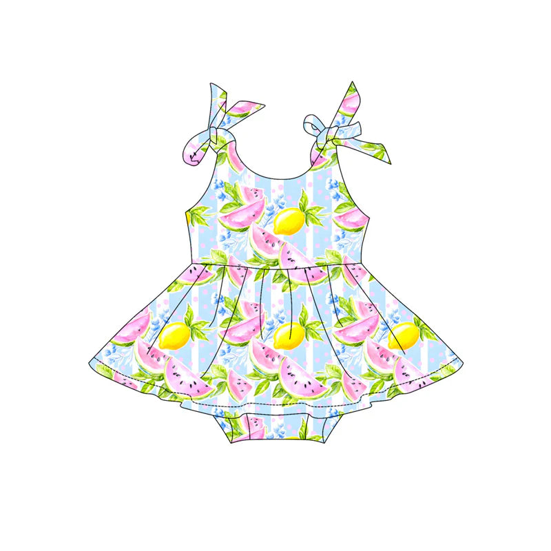 (Pre Order) No moq SR4135 Baby Girls Strap Watermelon Lemons Tunic Ruffle Rompers