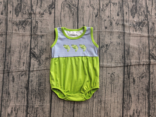 (Sample) No moq SR4139 Embroidery Baby Boys Fish Sleeveless Stripe Fishing Hunting Rompers