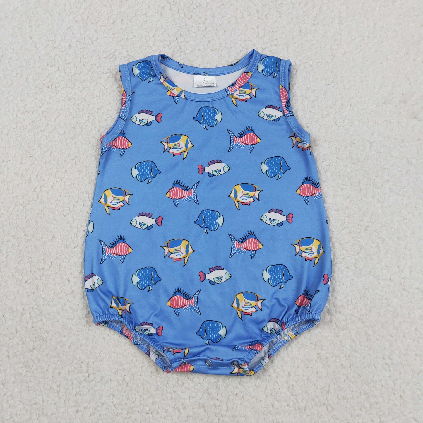 RTS NO MOQ milk silk SR4151  Baby Boys Cute Sleeveless Red Blue Fishes 4th of July Romper