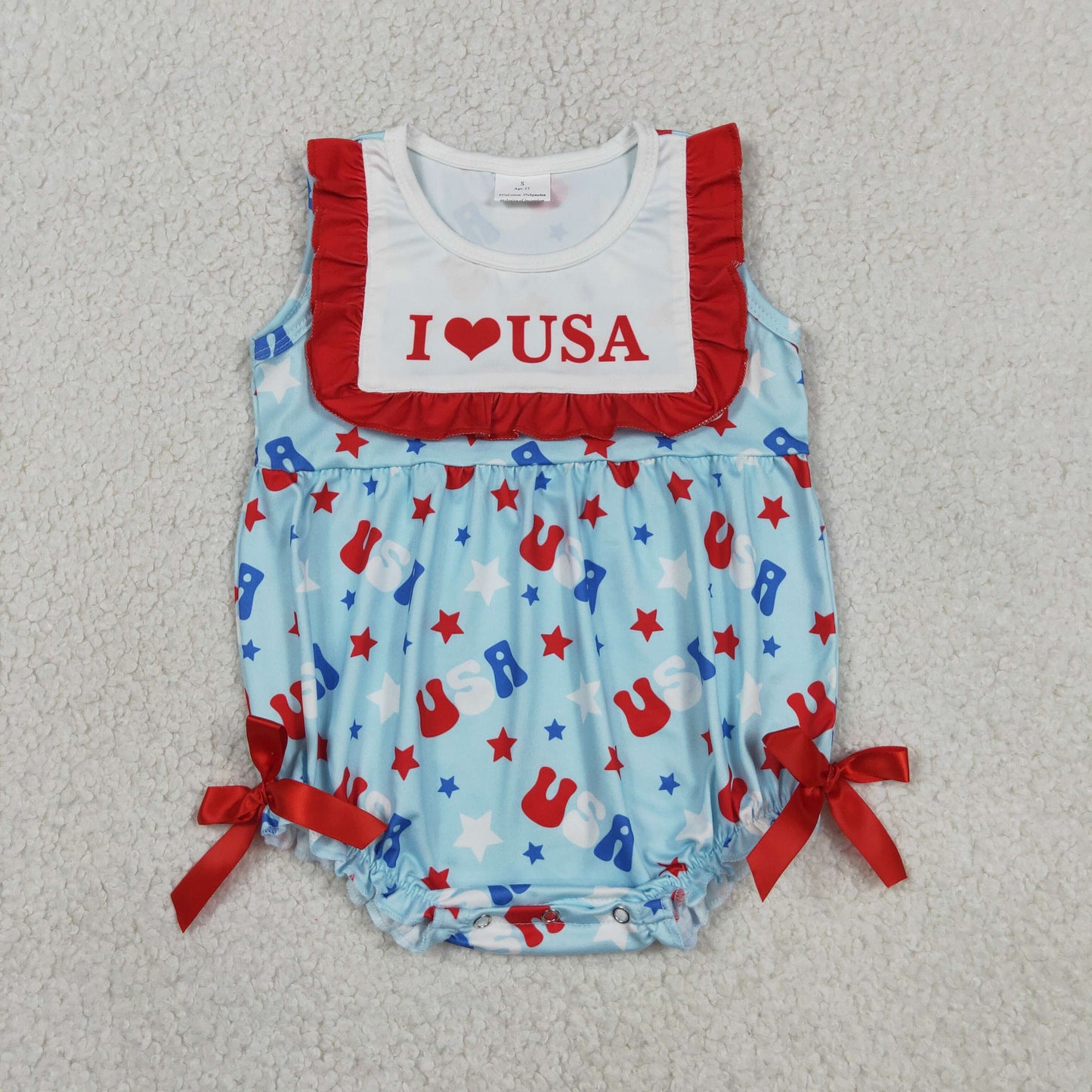 RTS NO MOQ milk silk SR4154 Baby Girls Sleeveless Ruffle USA Stars 4th of July Holiday Romper