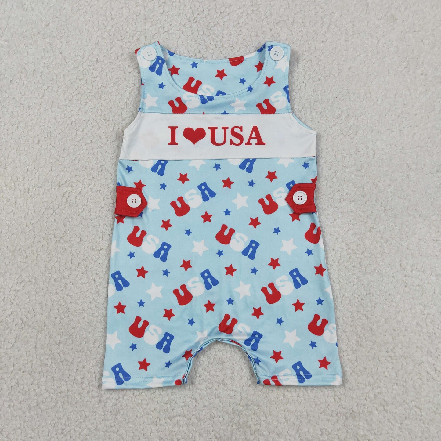 RTS NO MOQ Sibling milk silk Boys I Love USA Shirt Top Stars Short 4th of July Set Rompers Girls Dress Rompers