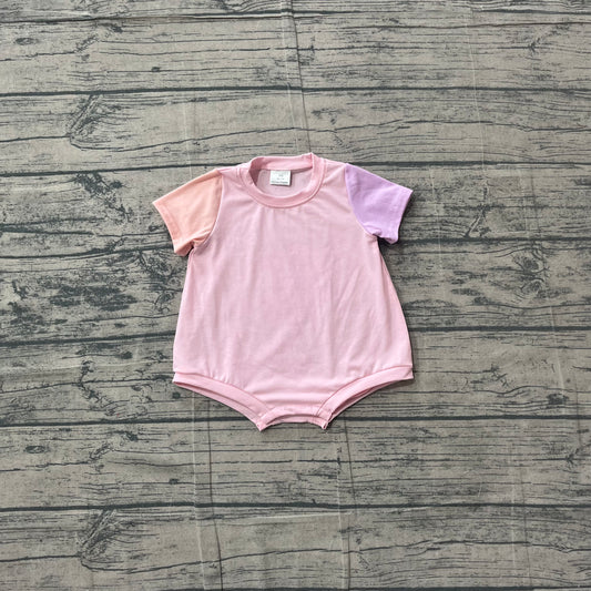 (Sample) No moq SR4156 Baby Girls Pink Patchwork Short Sleeve Casual Romper