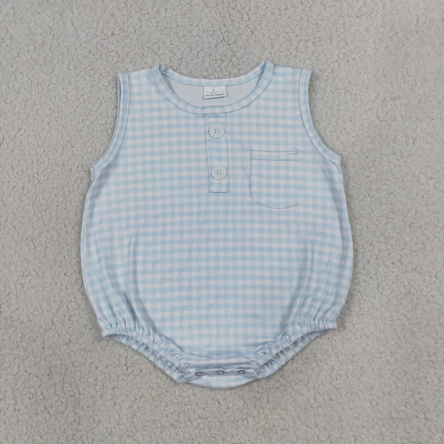 RTS NO MOQ Sibling milk silk Baby Boys Sleeveless Checked Button Pocket Romper