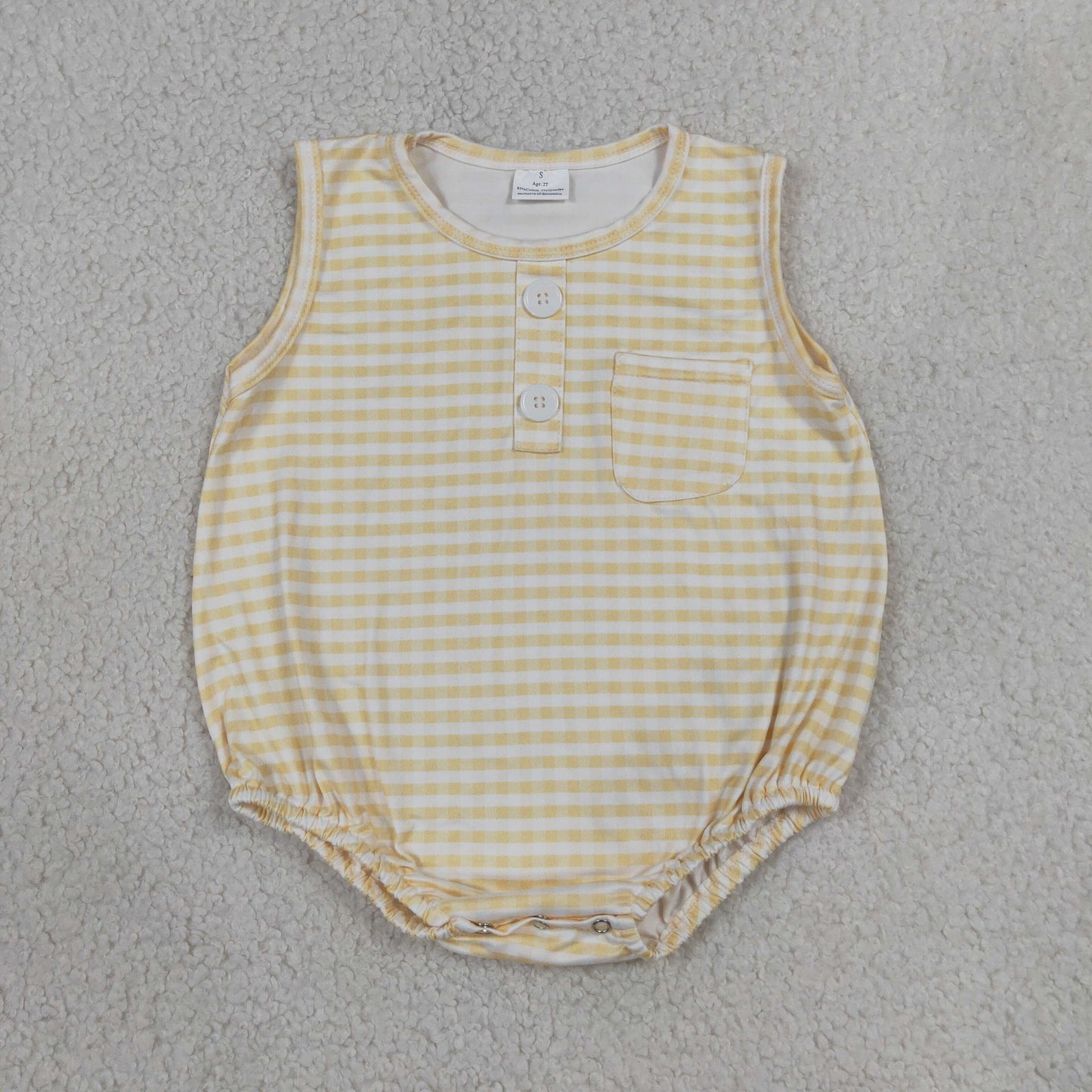 RTS NO MOQ Sibling milk silk Baby Boys Sleeveless Checked Button Pocket Romper