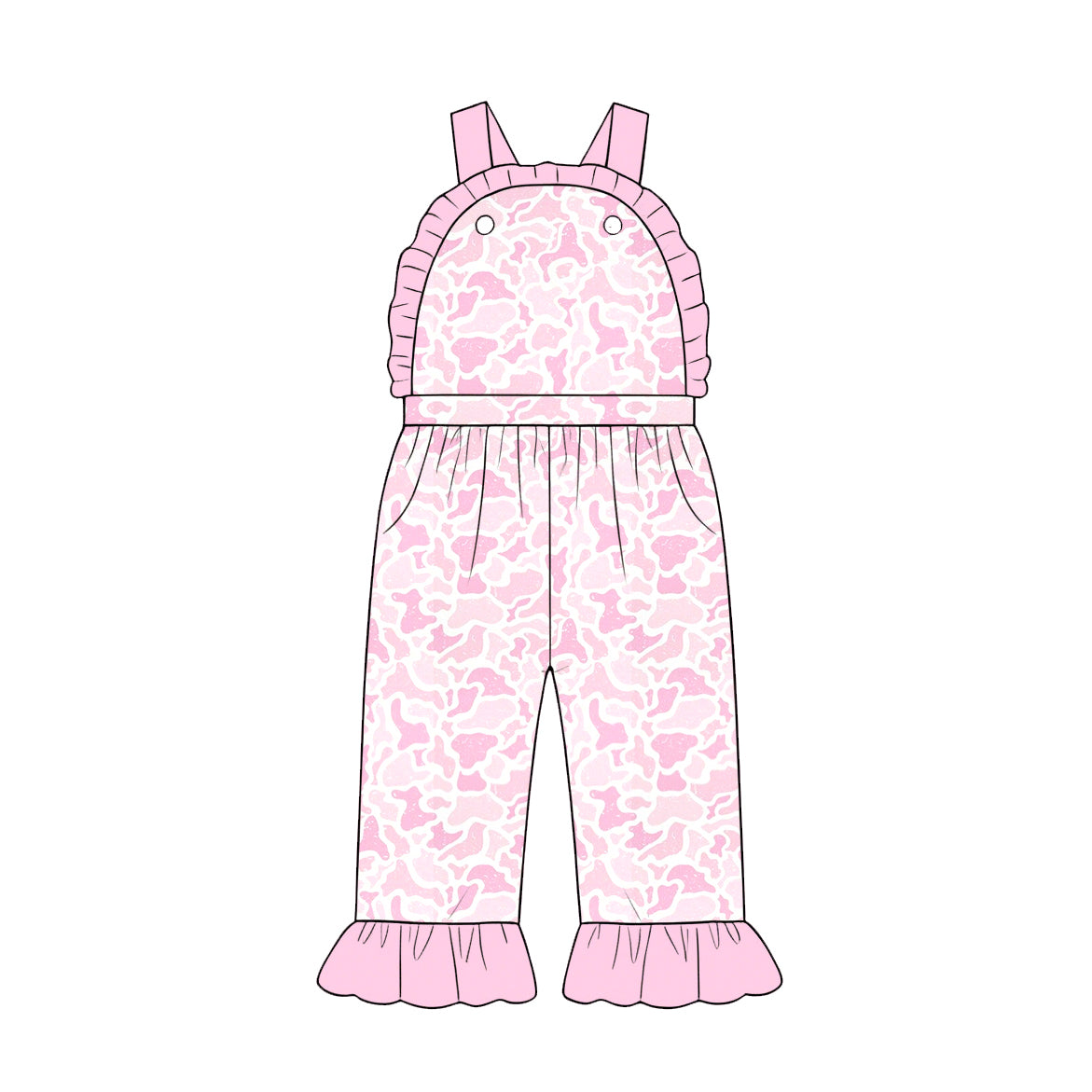 (Preorder new) No moq milk silk Baby Boys Girls Camo Print Long Sleeve Tops Pockets Jogger Clothes Sets Ruffle Pant Jumpsuits Pocket Pant Rompers