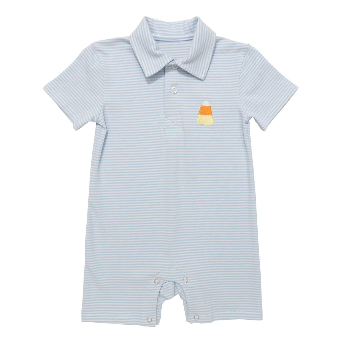 (Preorder new) No moq SR4281 Baby Boys Blue Stripe Candy Print Short Sleeve Button Halloween Rompers