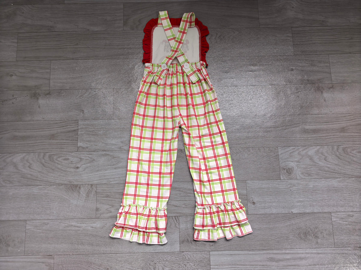 (Sample) No moq milk silk SR4282 Baby Girls Christmas Holiday Checked Print Ruffle Hem Jumpsuits