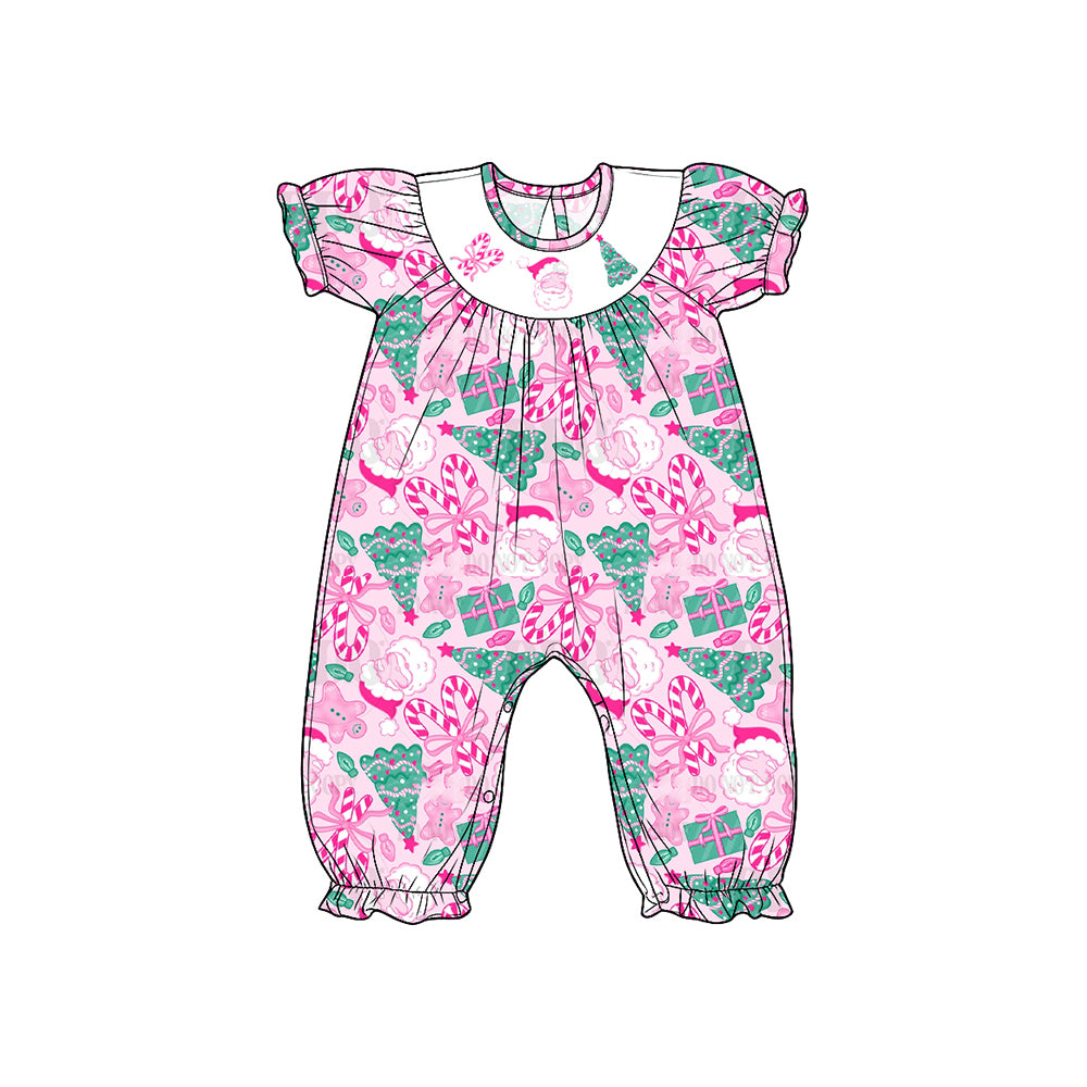 (Preorder new) No moq milk silk Smocked embroidery Christmas pattern short sleeve romper dress