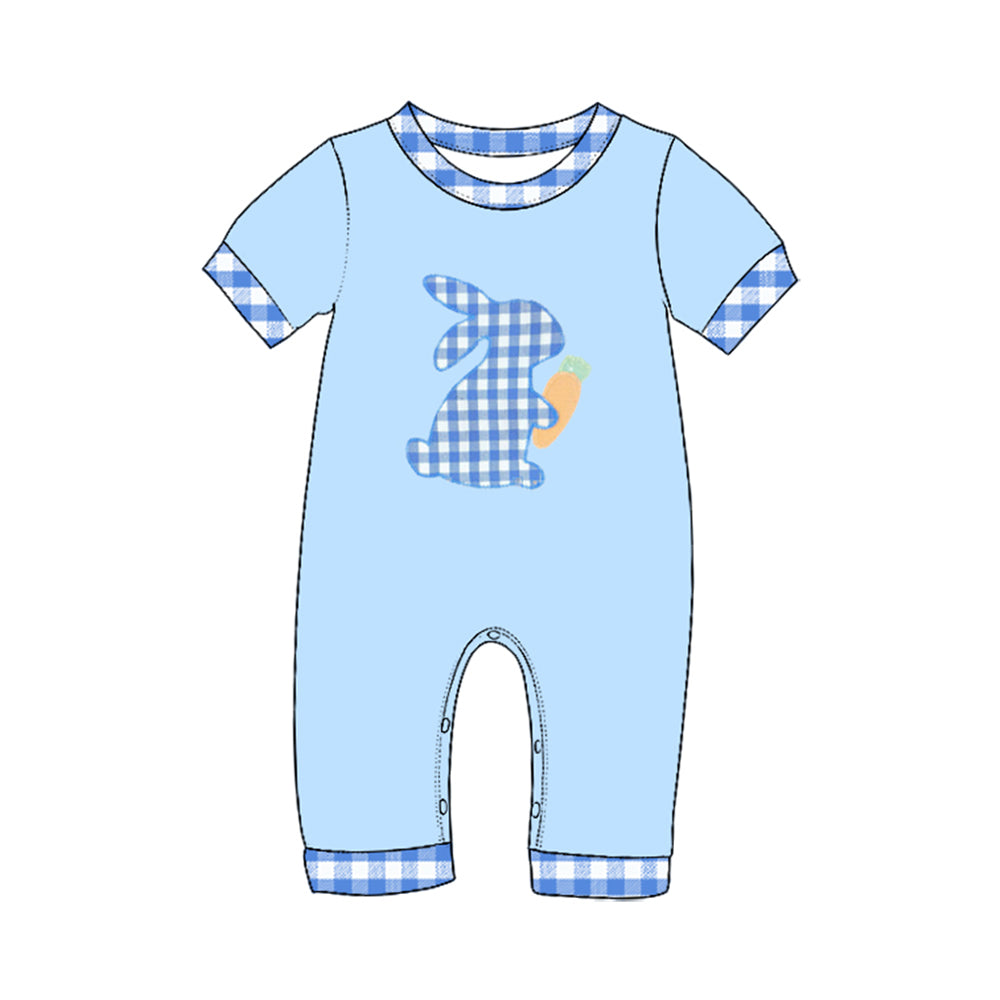 (Preorder new) No moq Baby Boys Easter Gingham Bunny Carrot Short Sleeve Tee Jogger Pant Set Rompers