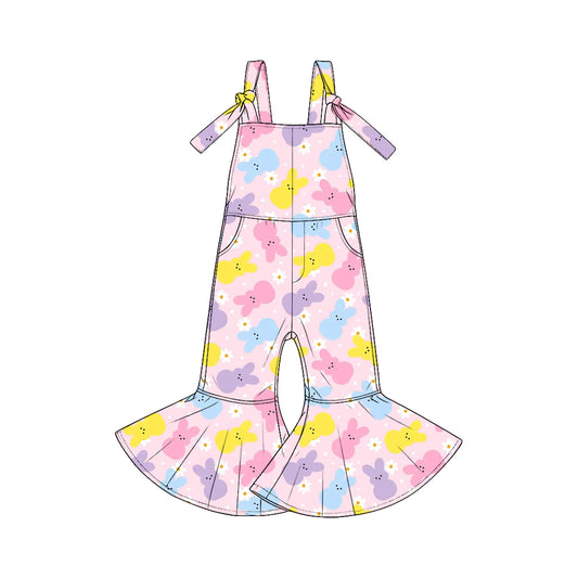 (Preorder new) No moq SR4298 Baby Kids Cute Girls Easter Sleeveless Tie Strap Flared Jumpsuit with Pockets
