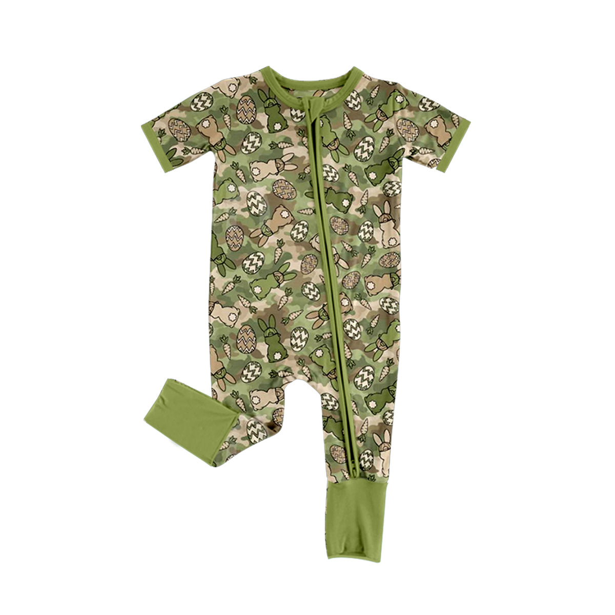 (Preorder new) No moq Baby Girls And Boys Easter Bunny Egg Camo Print Button Down Short Sleeve Top And Long Pants Pajama Set Rompers