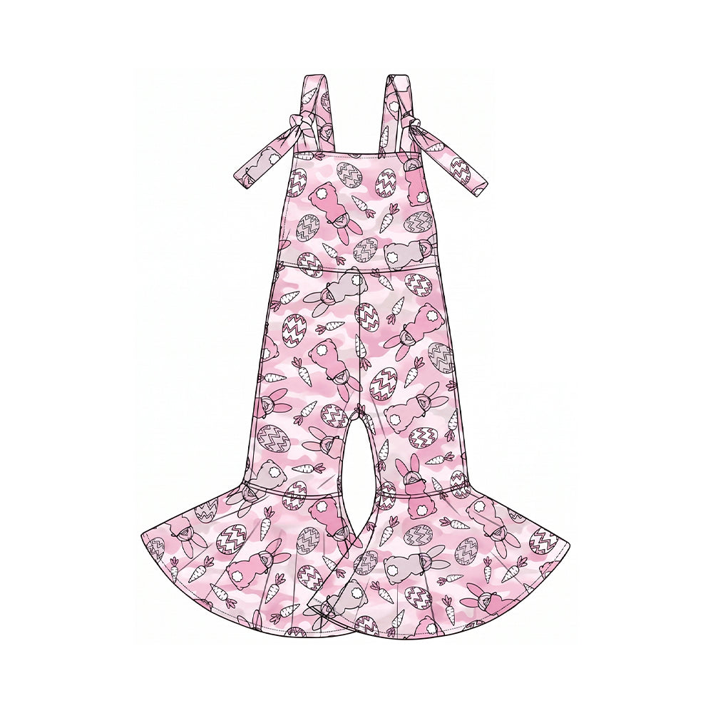 custom moq 5 mix size SETR05 Baby Girls Pink Camo Easter Bunny Egg Carrot Print Clothing Top And Wide Leg Pants Holiday Outfit Set Overalls